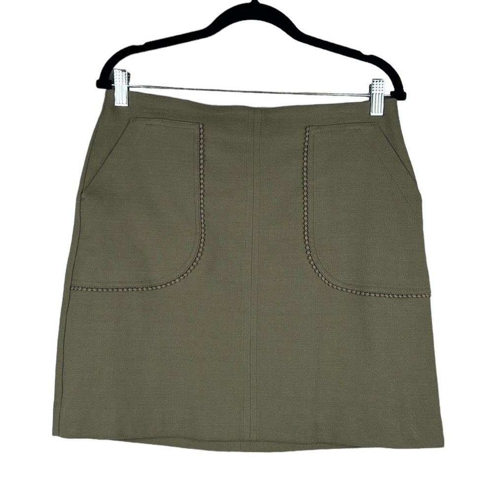 LOFT Ann Taylor Olive Green Embroidered Fit & Flare Midi Skirt Size 10P